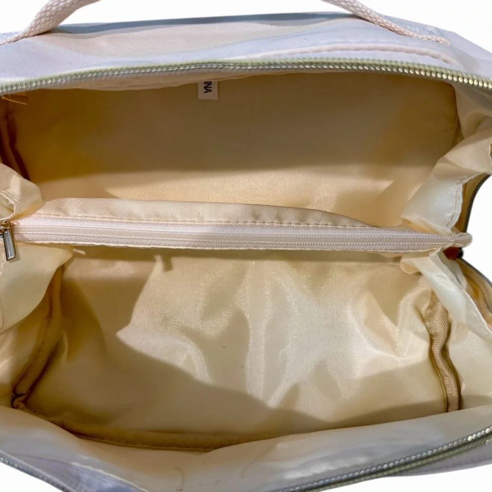 Beige Pouch Cosmetic Bag with Pink‎ Initial A , multiple pocket organizer